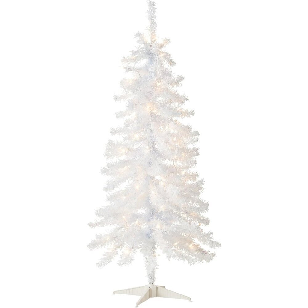4 ft Pre-Lit Mini Artificial Christmas Tree, White Iridescent Tinsel, 70 Clear L